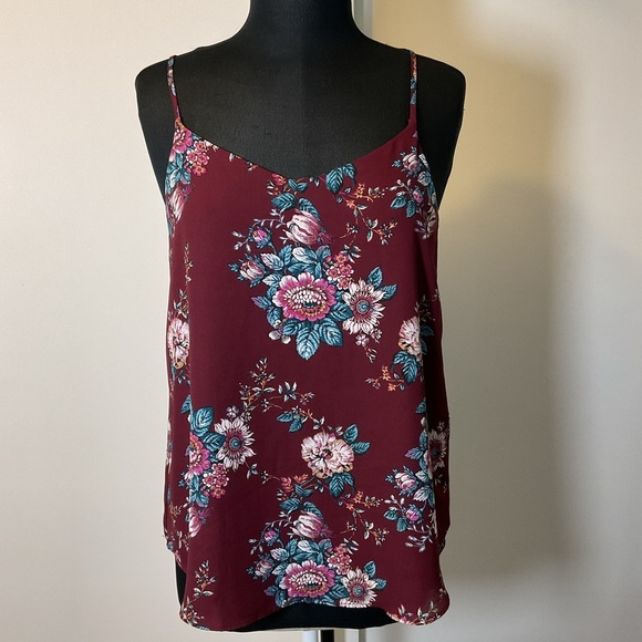 Pink Republic Tops - 19. Pink Republic Burgundy Flower Print Spaghetti Strap Blouse Size Medium